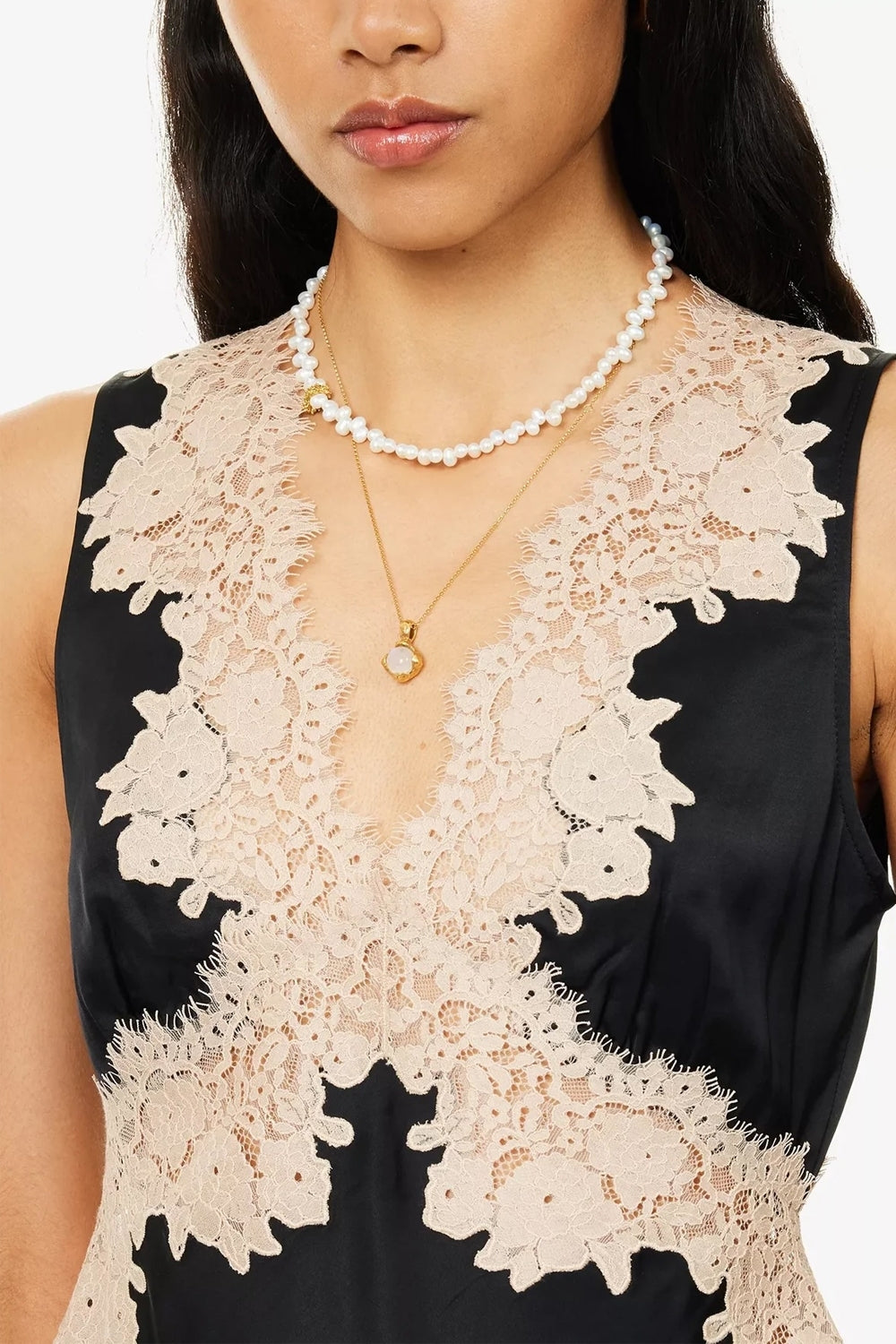 Emmie Lace-Trimmed Satin Top in Black