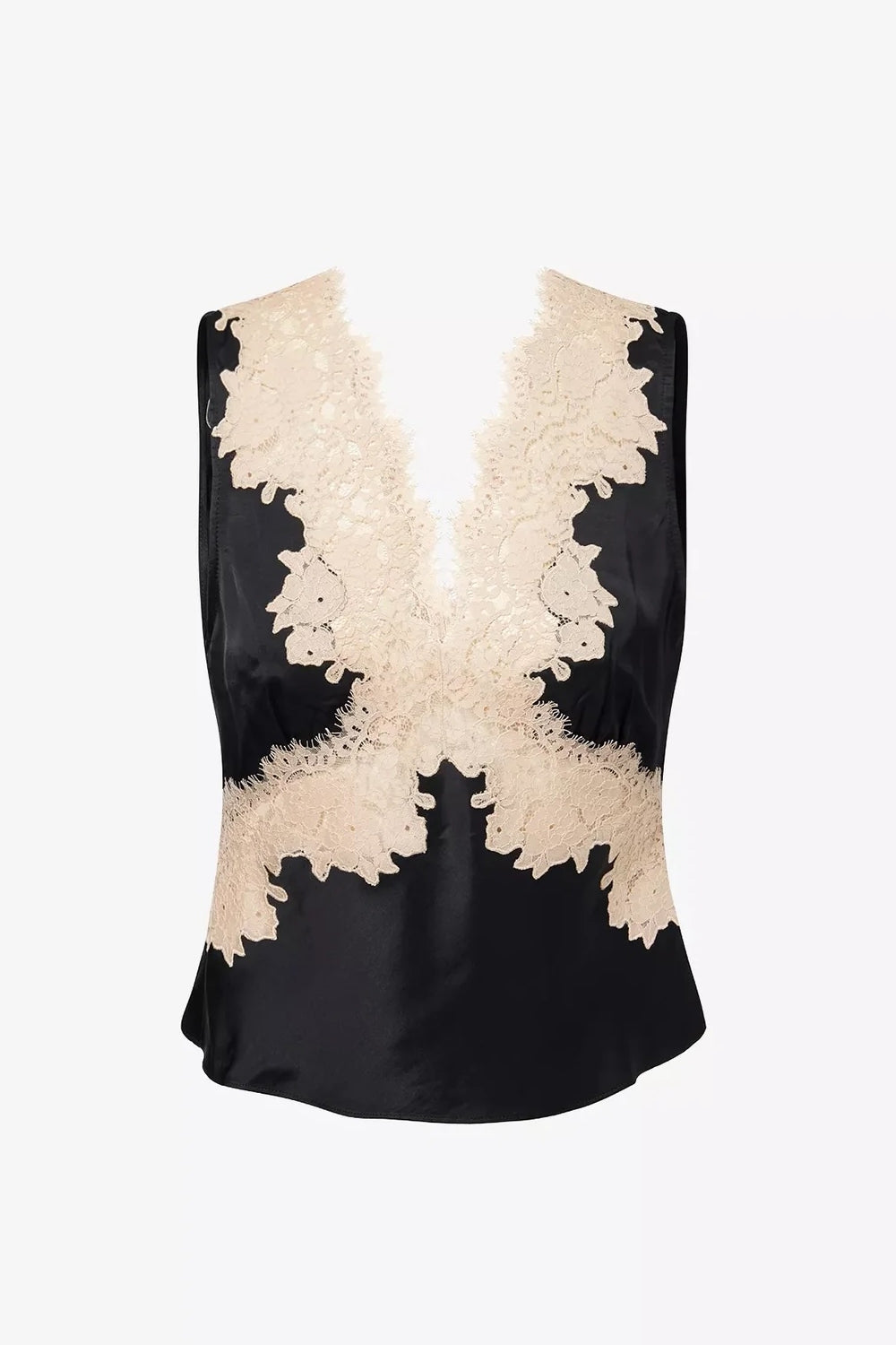 Emmie Lace-Trimmed Satin Top in Black