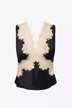 Emmie Lace-Trimmed Satin Top in Black