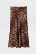 Kelly Silk Midi Skirt in Leopard Brown