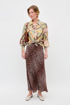 Kelly Silk Midi Skirt in Leopard Brown