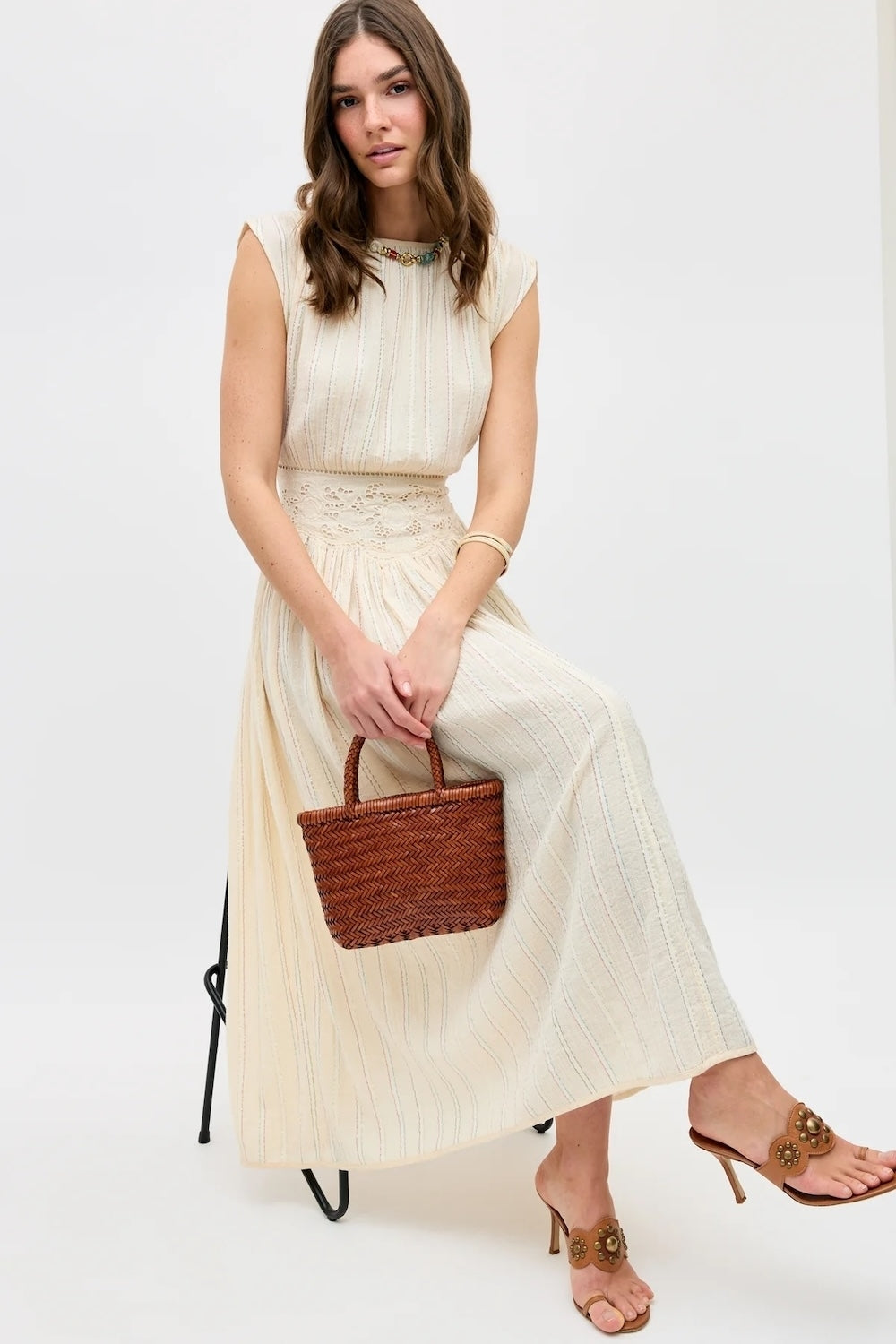 Alayah Cotton Lurex Midi Dress in Sienna Lace