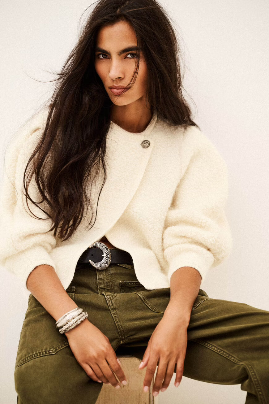 BA&SH Fida Short Knit Cardigan in Ecru