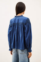 BA&SH Tonia Long Sleeved Embroidered Shirt in Blue