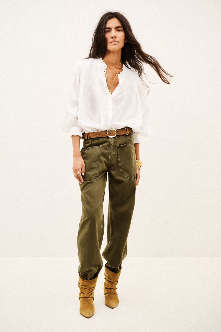 BA&SH Tonia Long Sleeved Embroidered Shirt in Ecru