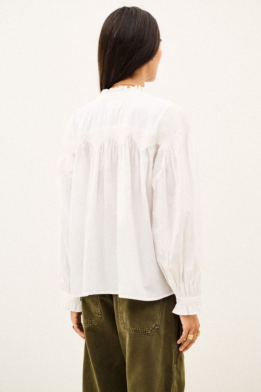 BA&SH Tonia Long Sleeved Embroidered Shirt in Ecru