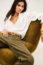 BA&SH Tonia Long Sleeved Embroidered Shirt in Ecru