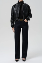 Palma Straight Long Jean Clean Hem in Inky Rinse