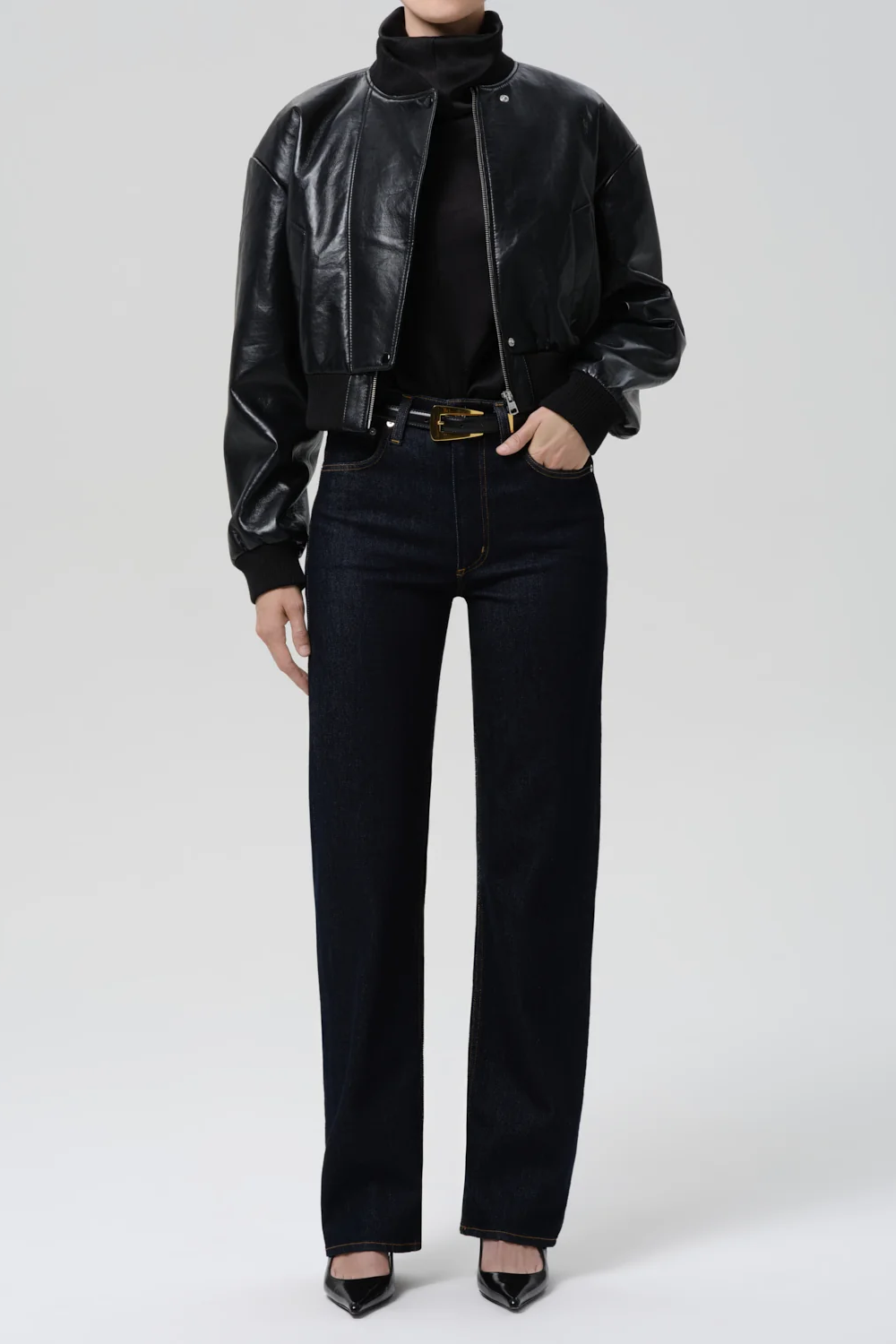 Palma Straight Long Jean Clean Hem in Inky Rinse
