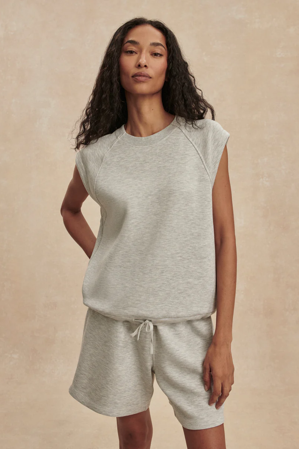 Varley Salome Raglan Tee in Light Grey Marl