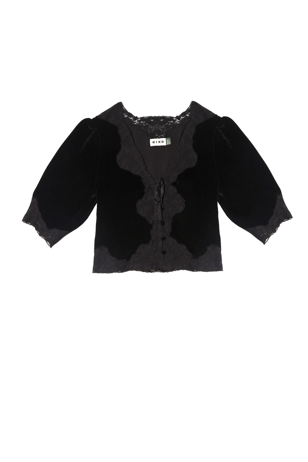 RIXO Ursula Silk-Velvet Top in Black