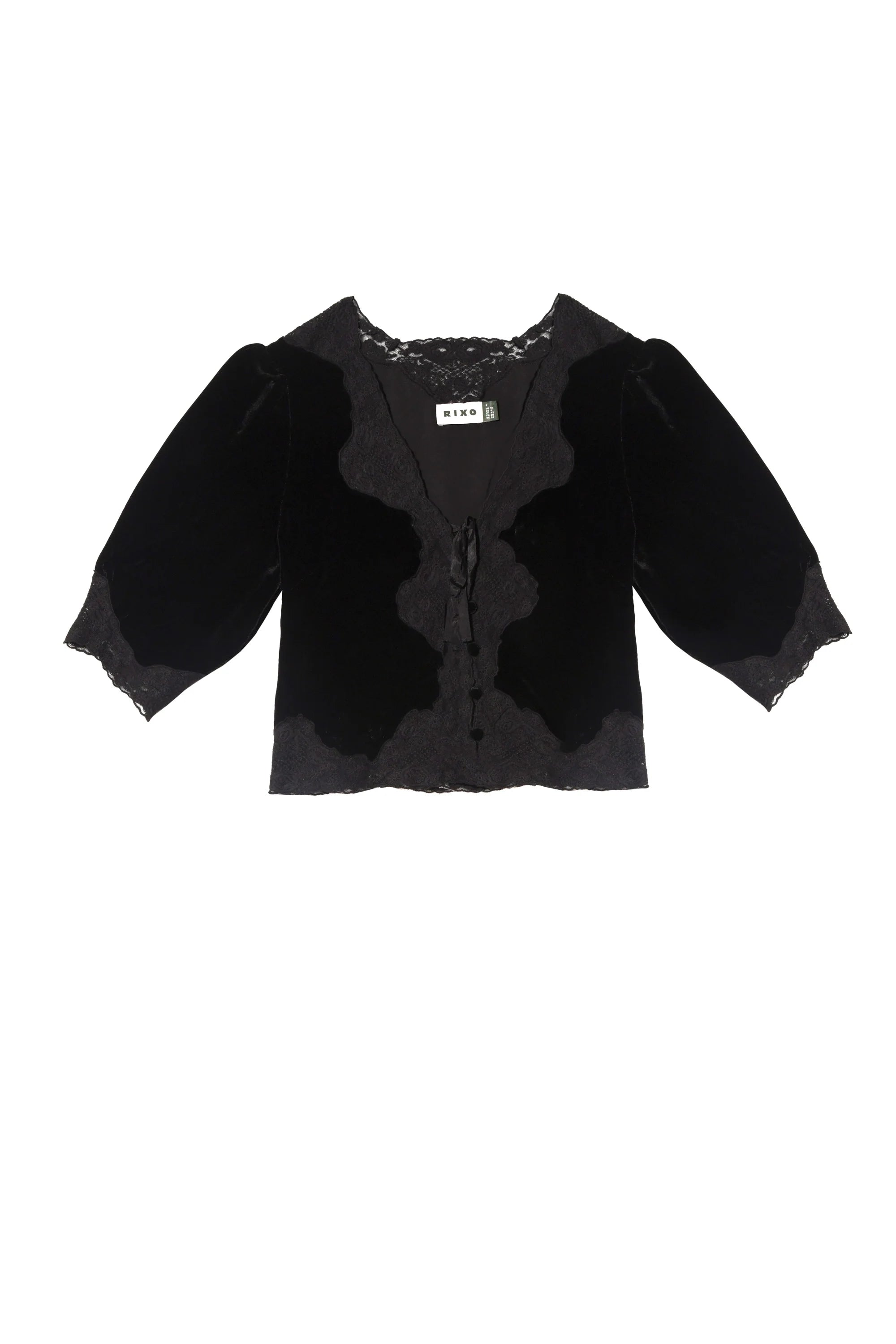RIXO Ursula Silk-Velvet Top in Black