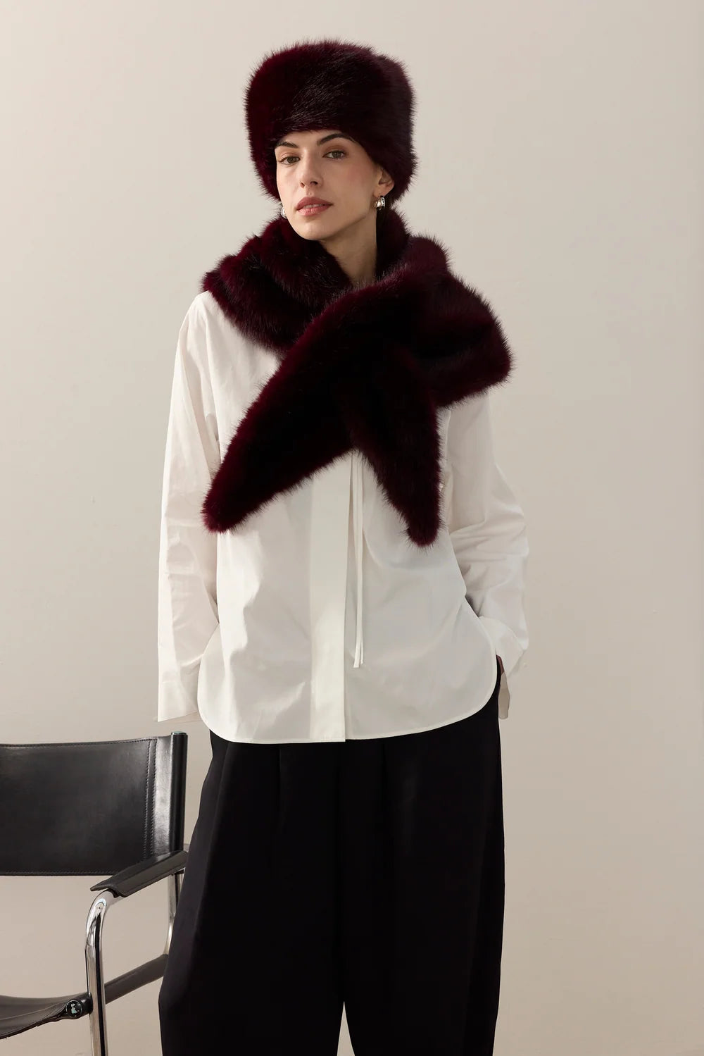 Helen Moore Triangle Scarf in Wine Faux Fur
