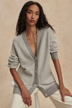 Varley Ryder Knit Cardigan in Grey Melange / White