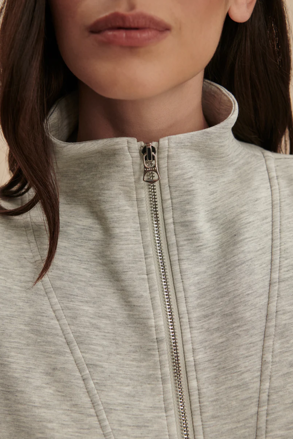 Varley Arlene Zip Through Sweat in Light Grey Marl