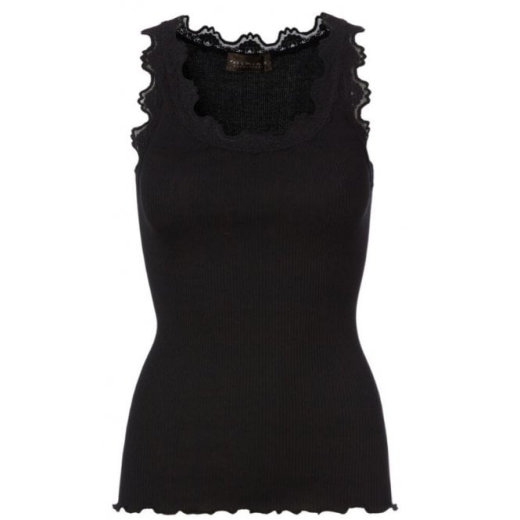 Rosemunde Babette Silk Short Sleeve U-Neck Lace Top in Black
