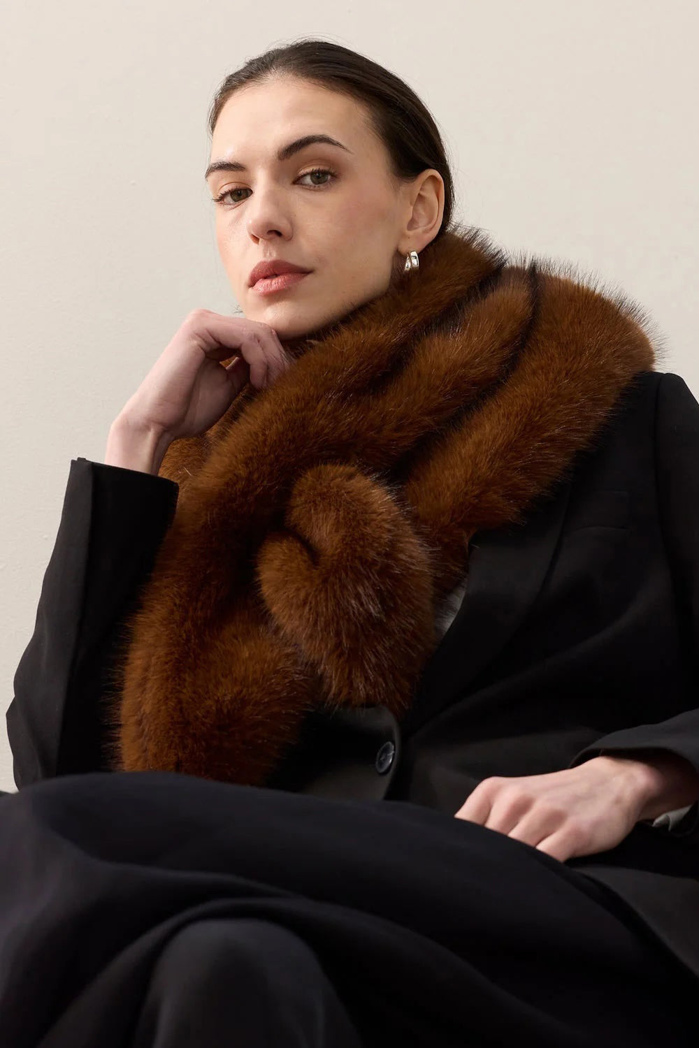 Helen Moore Triangle Scarf in Mahogany Faux Fur