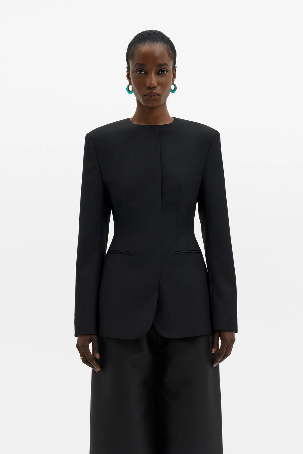 Malina Carol Collarless Wool-Silk Evening Blazer
