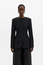 Malina Carol Collarless Wool-Silk Evening Blazer