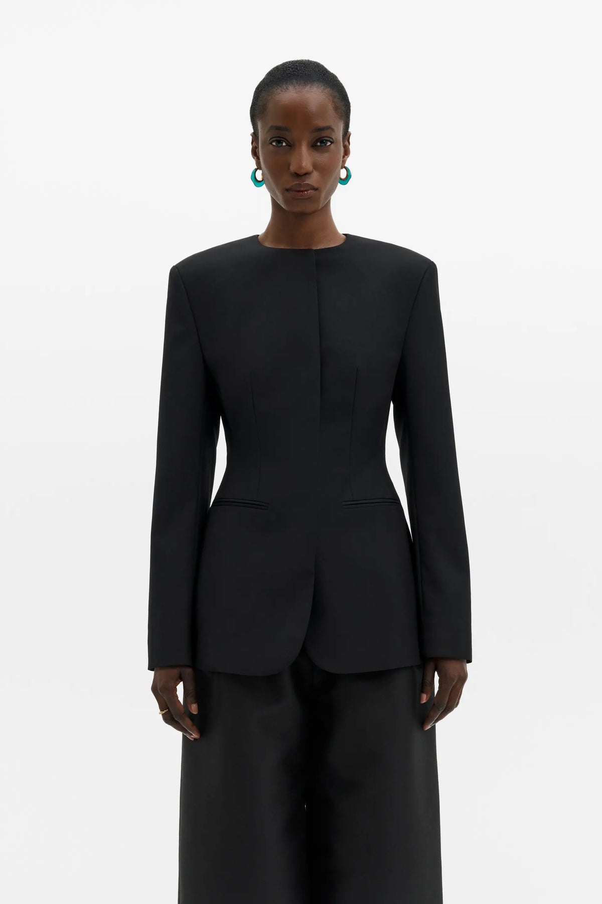 Malina Carol Collarless Wool-Silk Evening Blazer