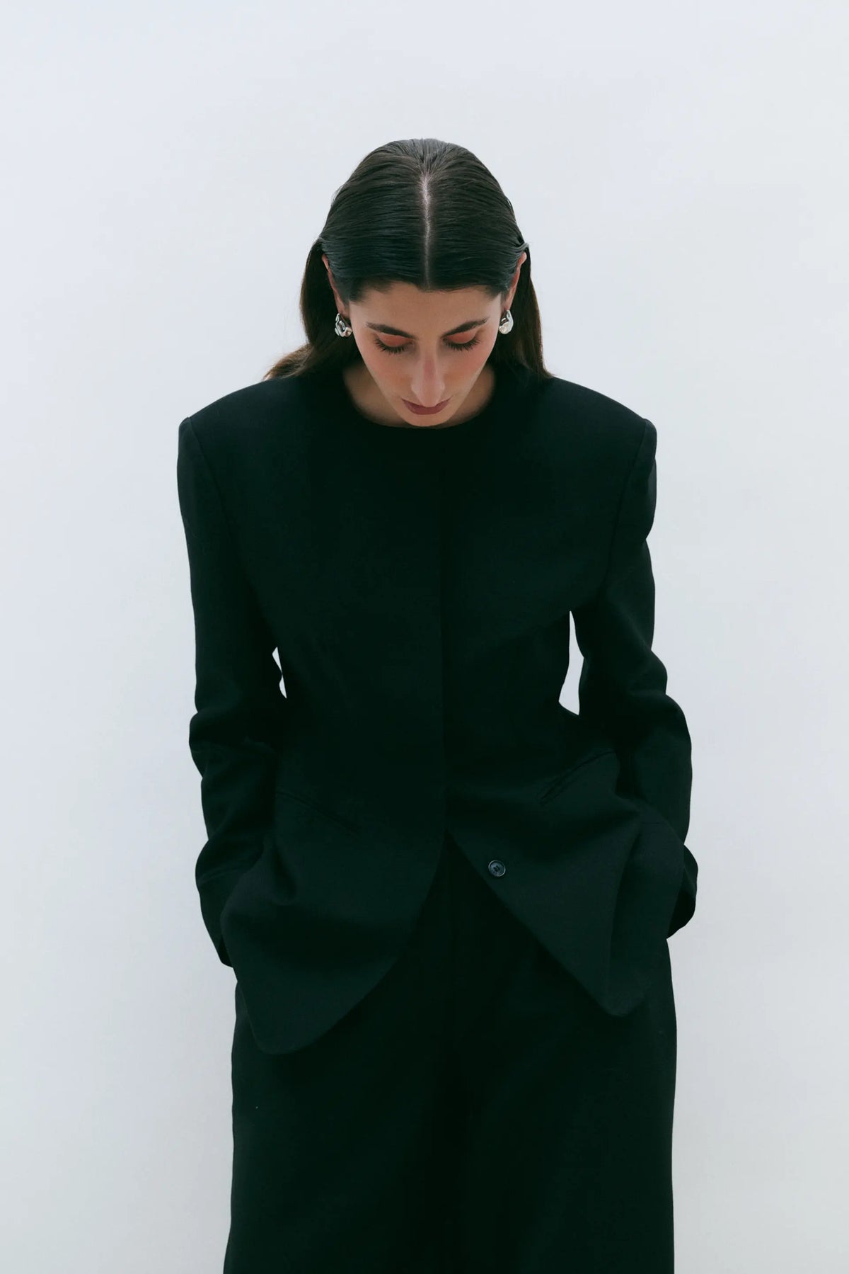Malina Carol Collarless Wool-Silk Evening Blazer