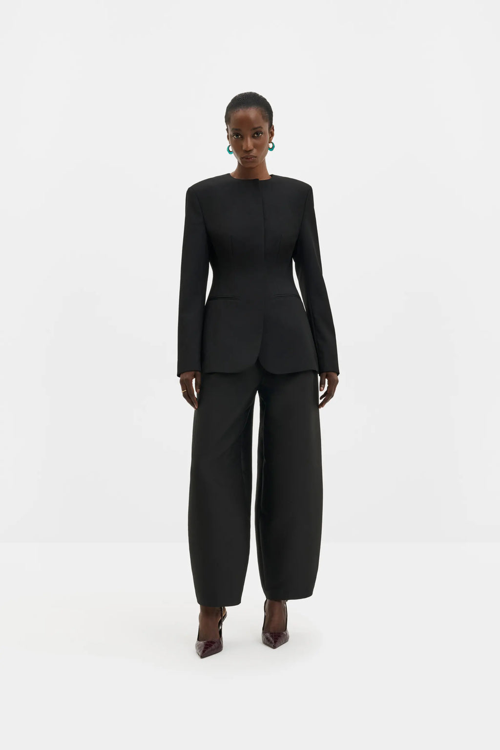 Malina Carol Collarless Wool-Silk Evening Blazer