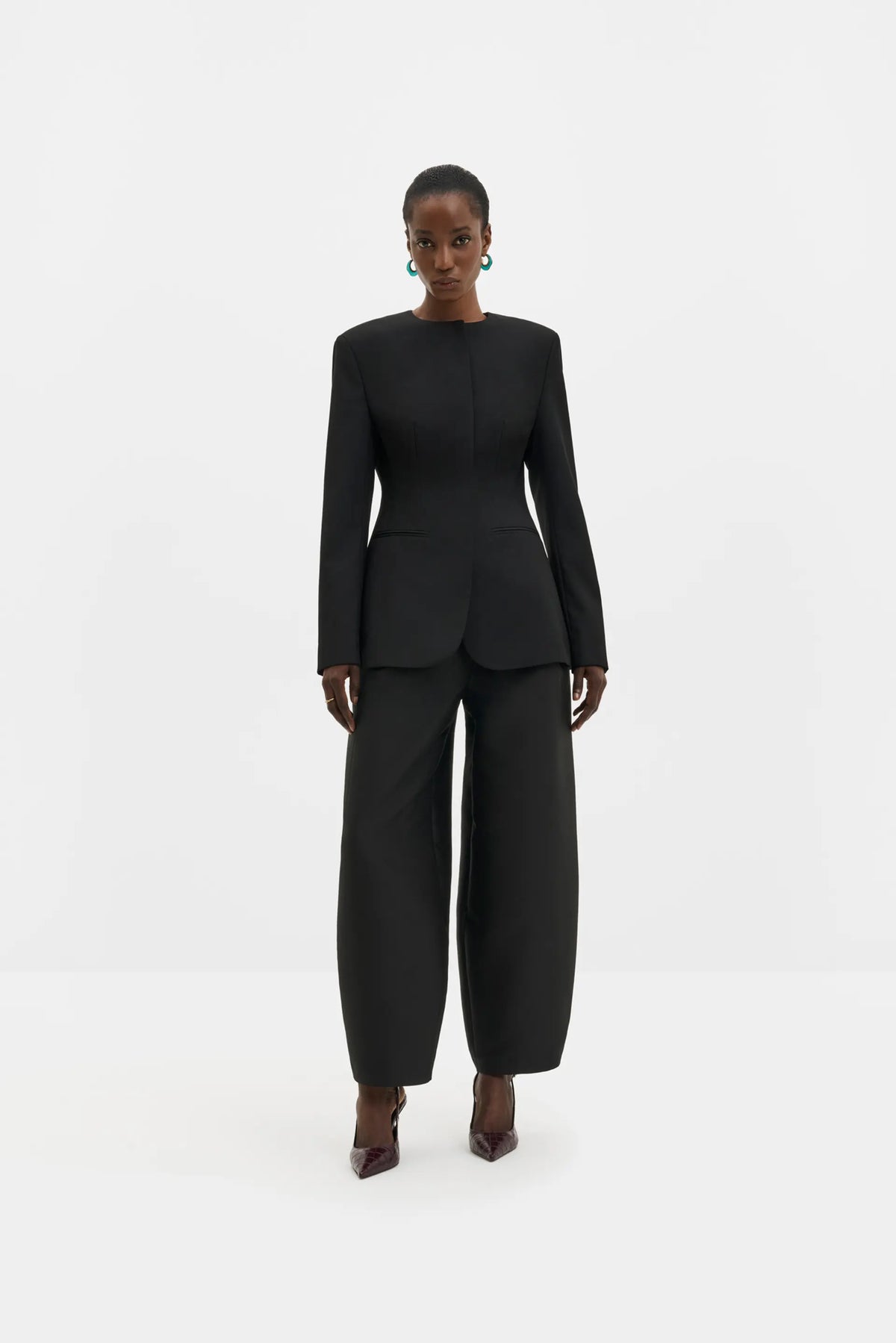 Malina Carol Collarless Wool-Silk Evening Blazer