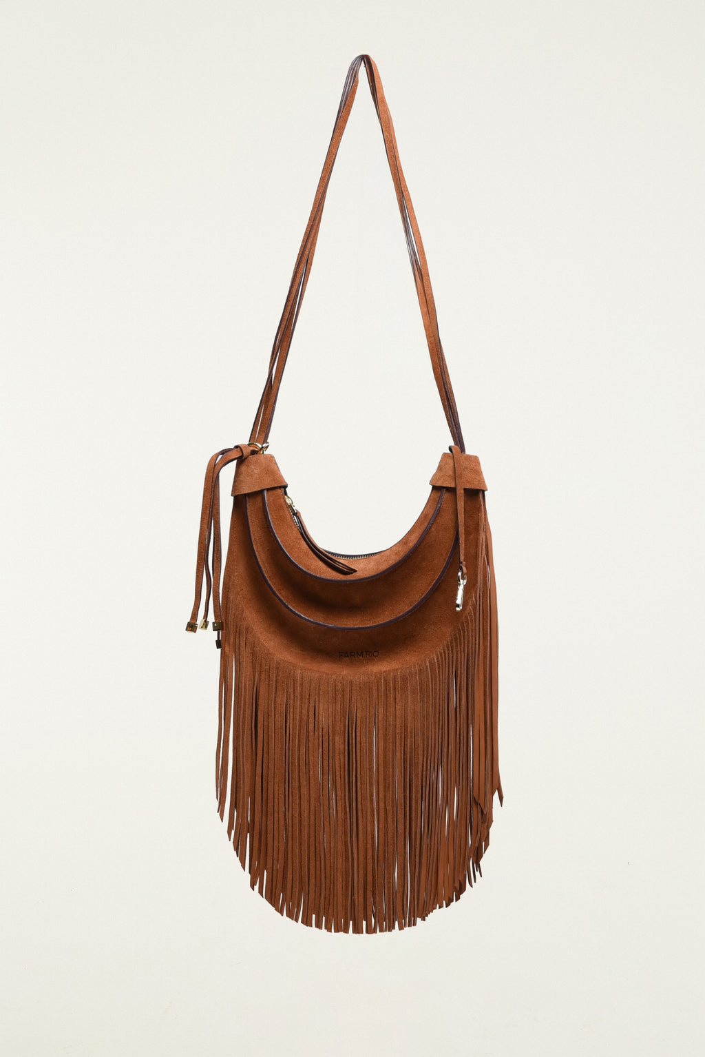 Farm Rio Suede Hobo Banana Fringe Bag in Small