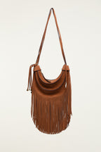 Farm Rio Suede Hobo Banana Fringe Bag in Small