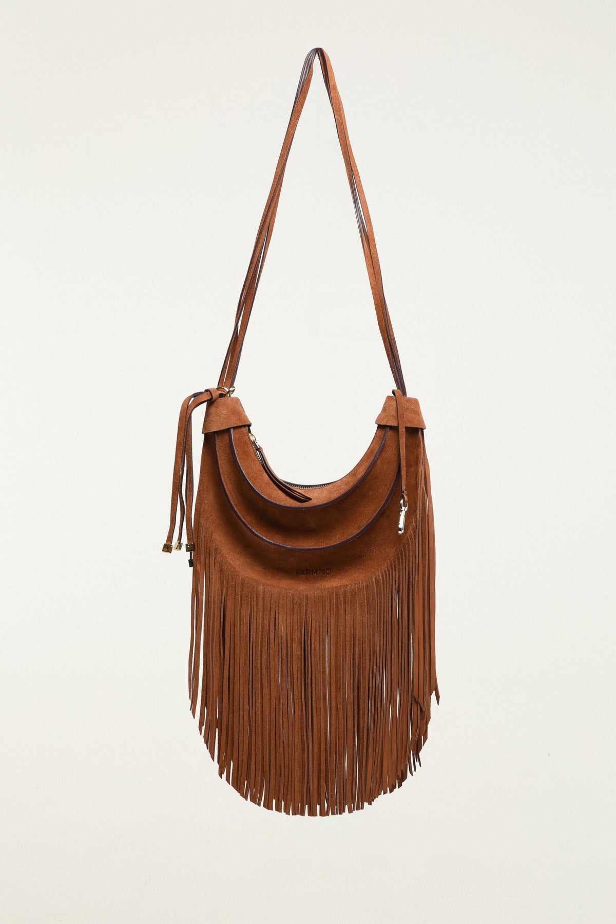 Farm Rio Suede Hobo Banana Fringe Bag in Small