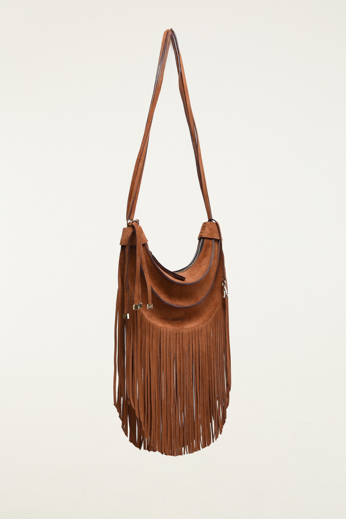 Farm Rio Suede Hobo Banana Fringe Bag in Small