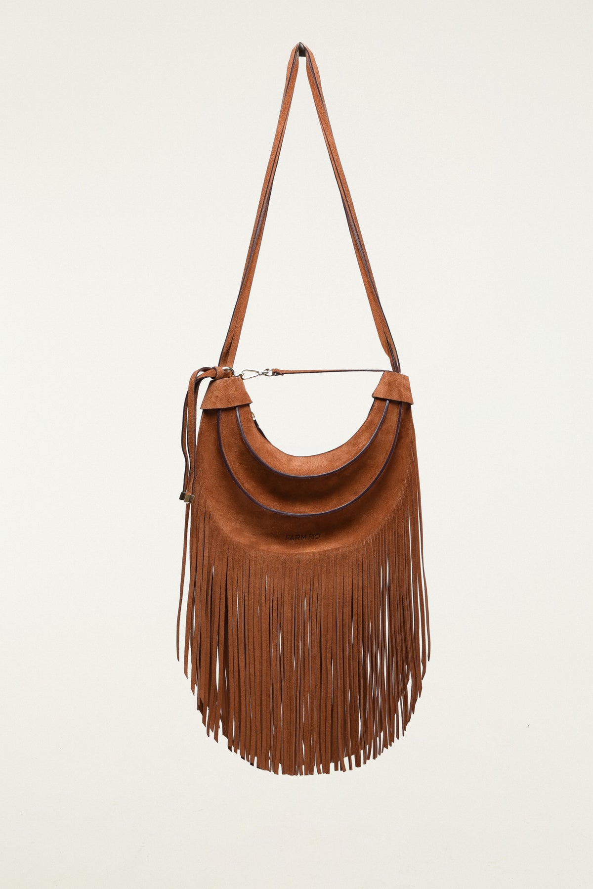 Farm Rio Suede Hobo Banana Fringe Bag in Small