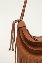 Farm Rio Suede Hobo Banana Fringe Bag in Small