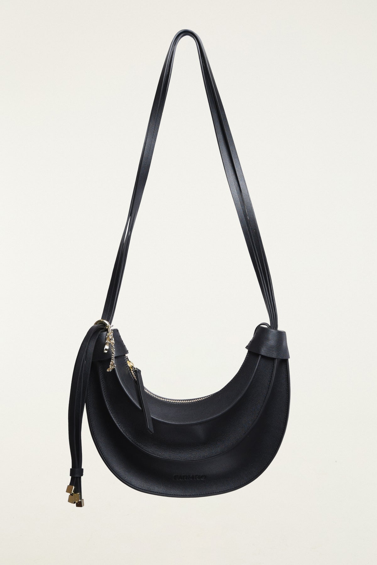 Farm Rio Black Leather Banana Bag in Small