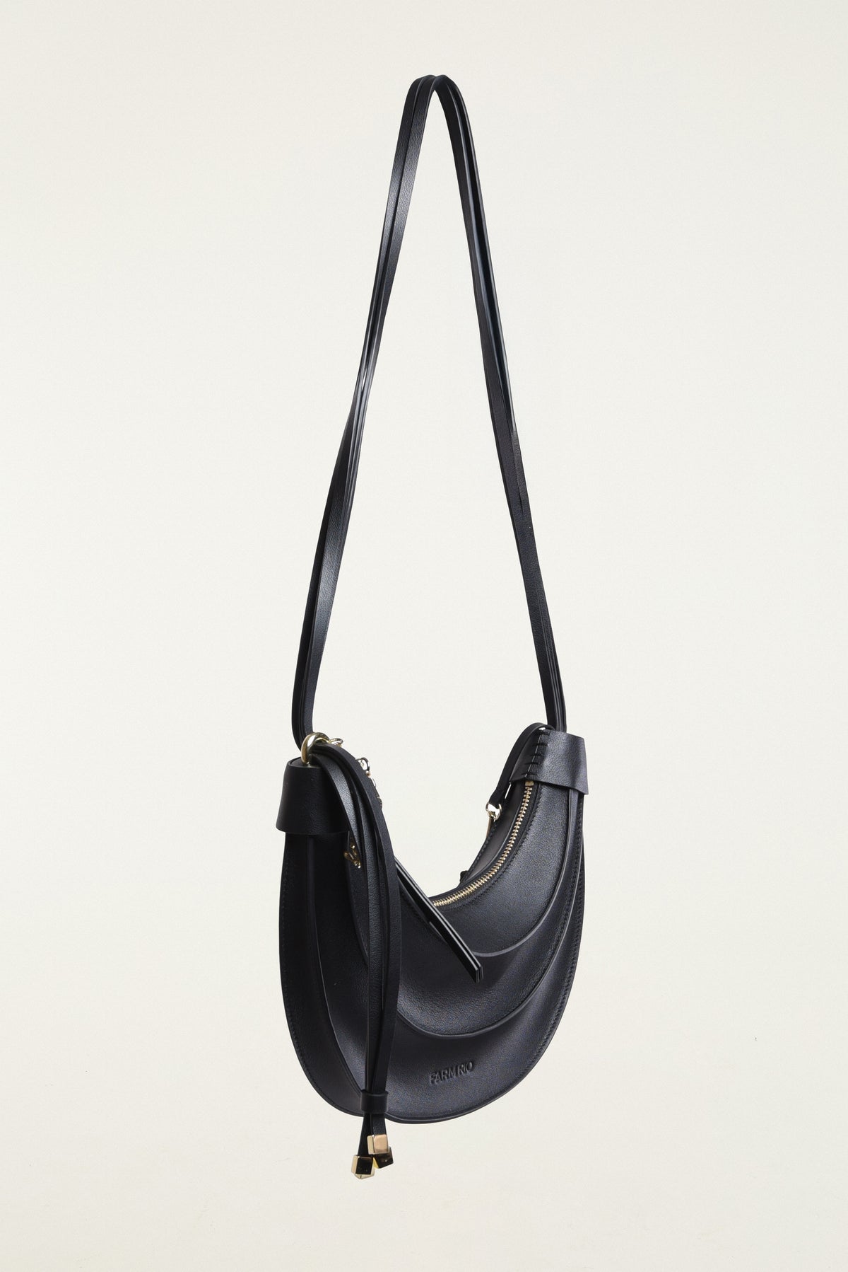 Farm Rio Black Leather Banana Bag in Small