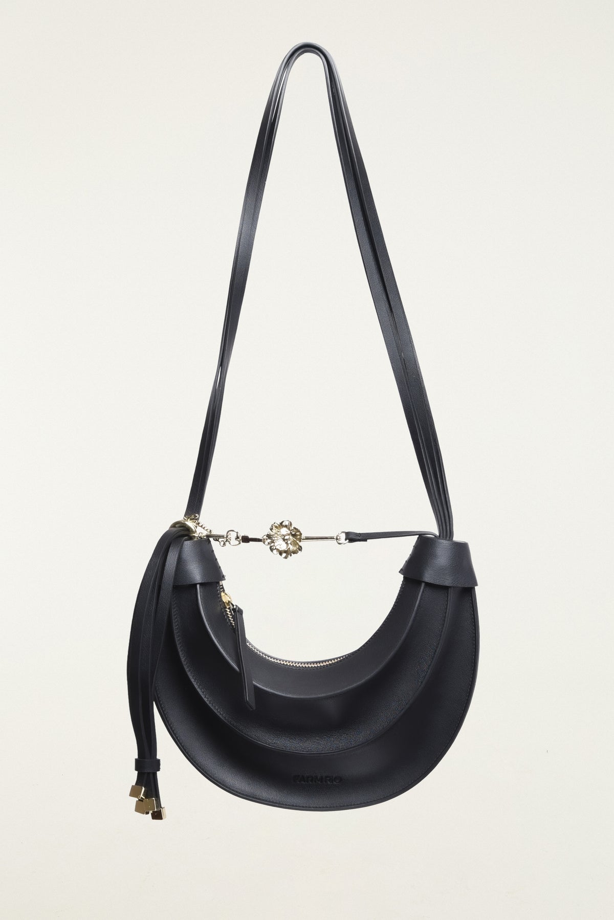Farm Rio Black Leather Banana Bag in Small