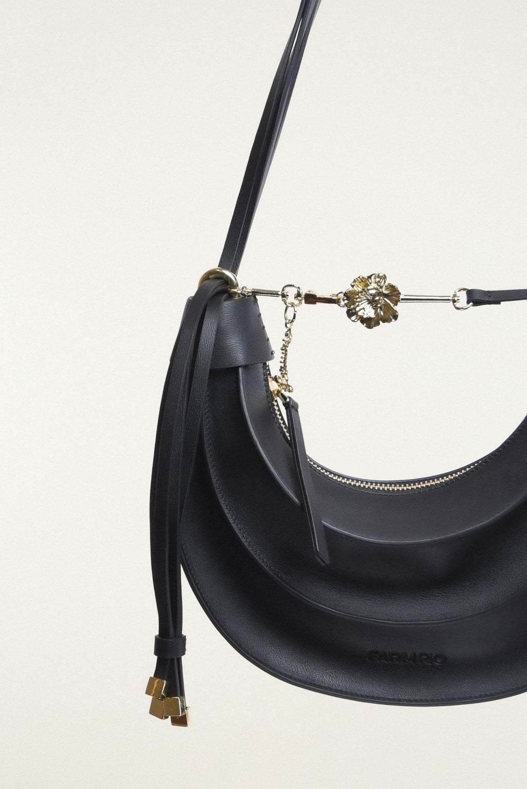 Farm Rio Black Leather Banana Bag in Small