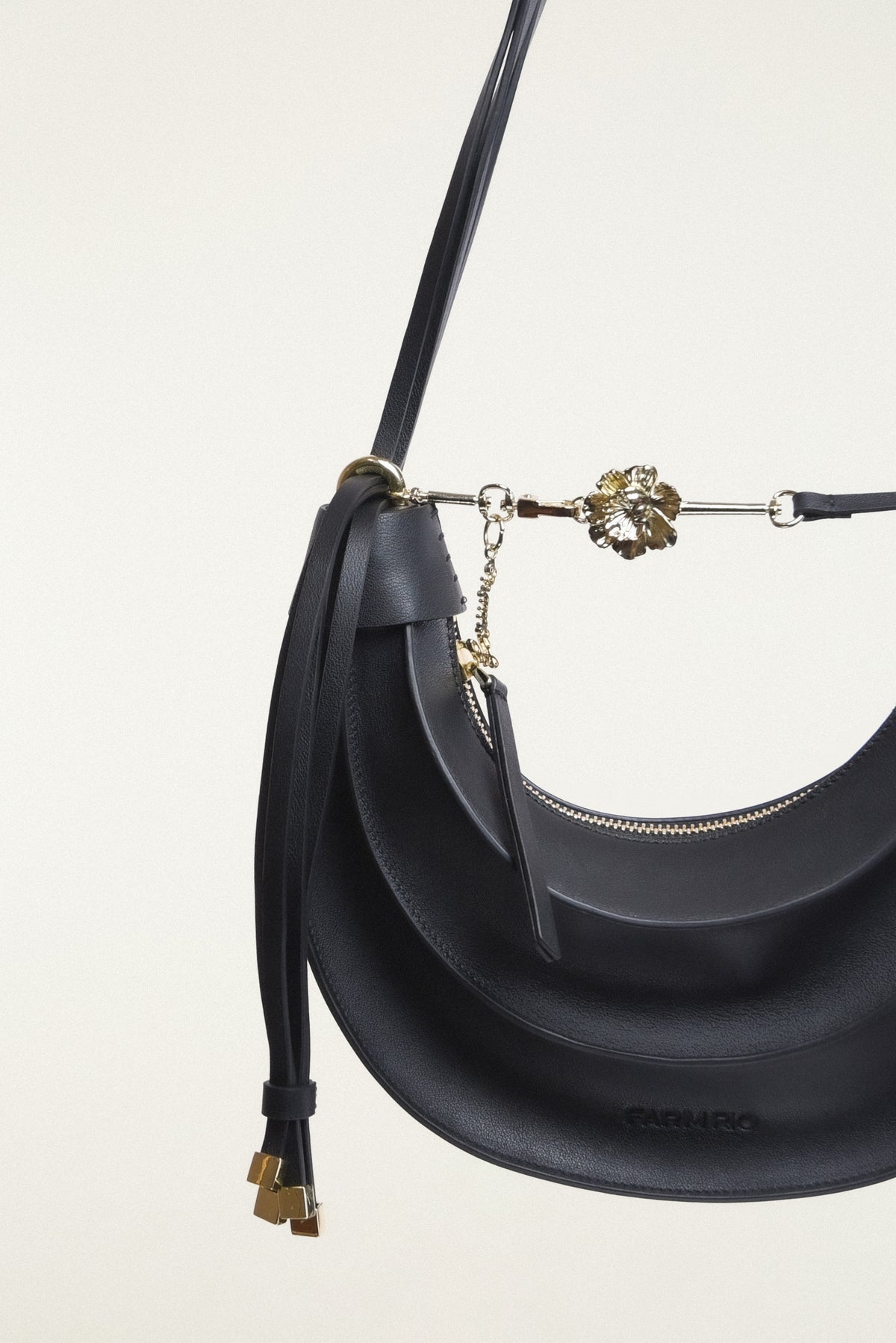 Farm Rio Black Leather Banana Bag in Small