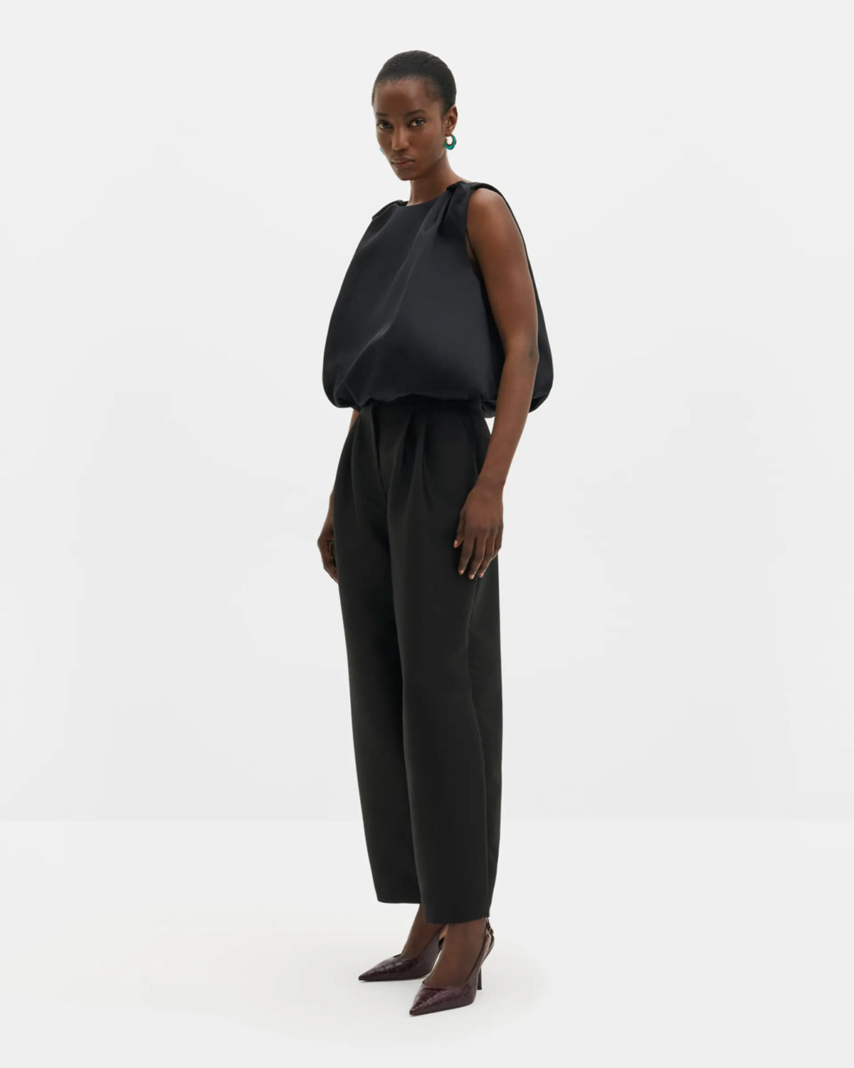 Malina Valentina Knotted Shoulder Satin Top