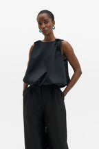 Malina Valentina Knotted Shoulder Satin Top