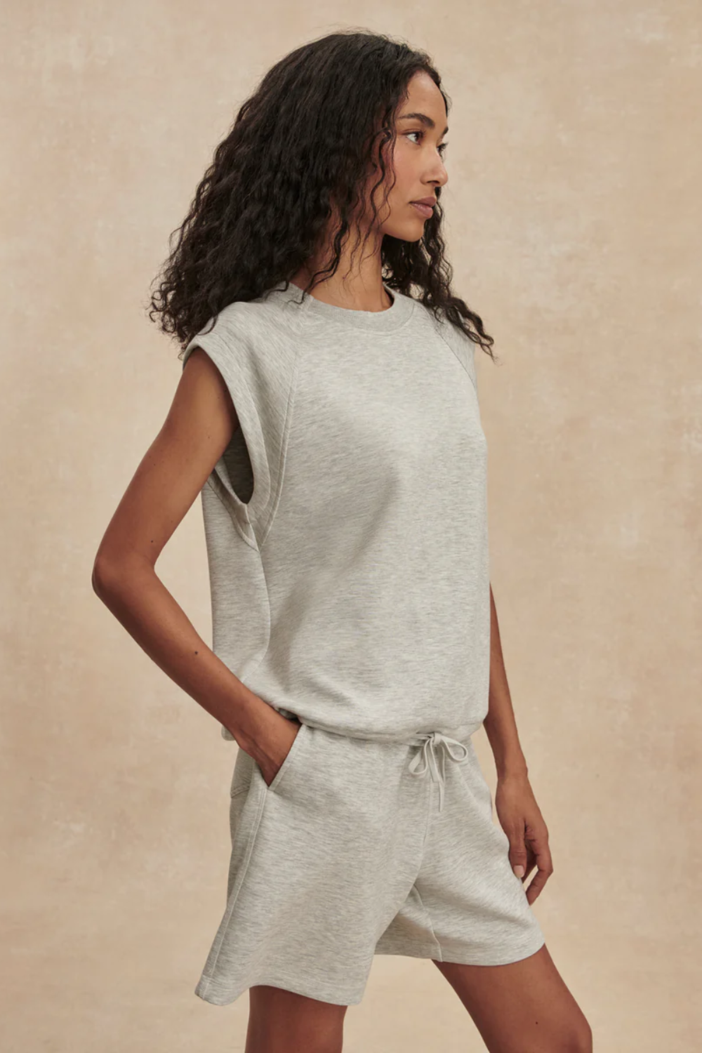 Varley Salome Raglan Tee in Light Grey Marl