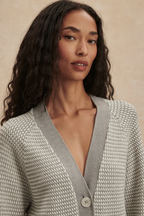 Varley Ryder Knit Cardigan in Grey Melange / White