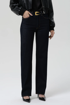 Palma Straight Long Jean Clean Hem in Inky Rinse