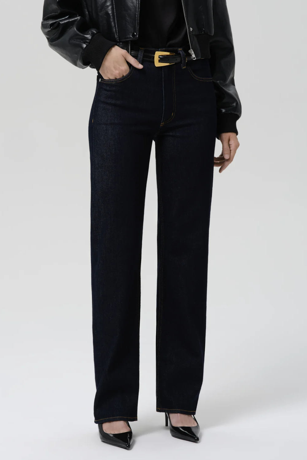 Palma Straight Long Jean Clean Hem in Inky Rinse