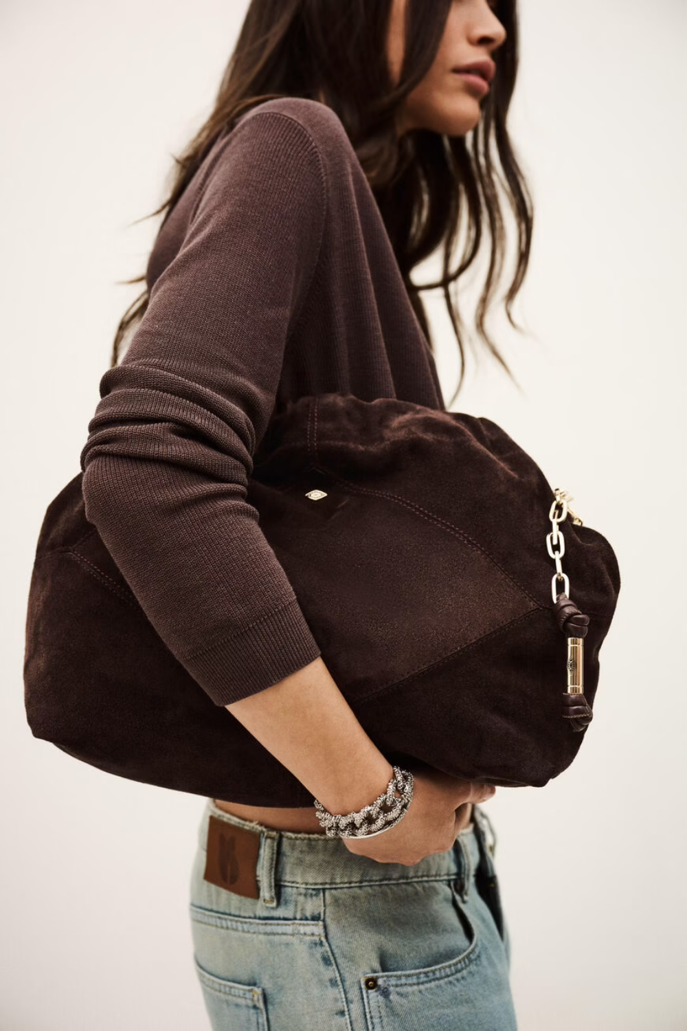 Suede June Tote Bag in Choco