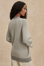 Varley Ryder Knit Cardigan in Grey Melange / White