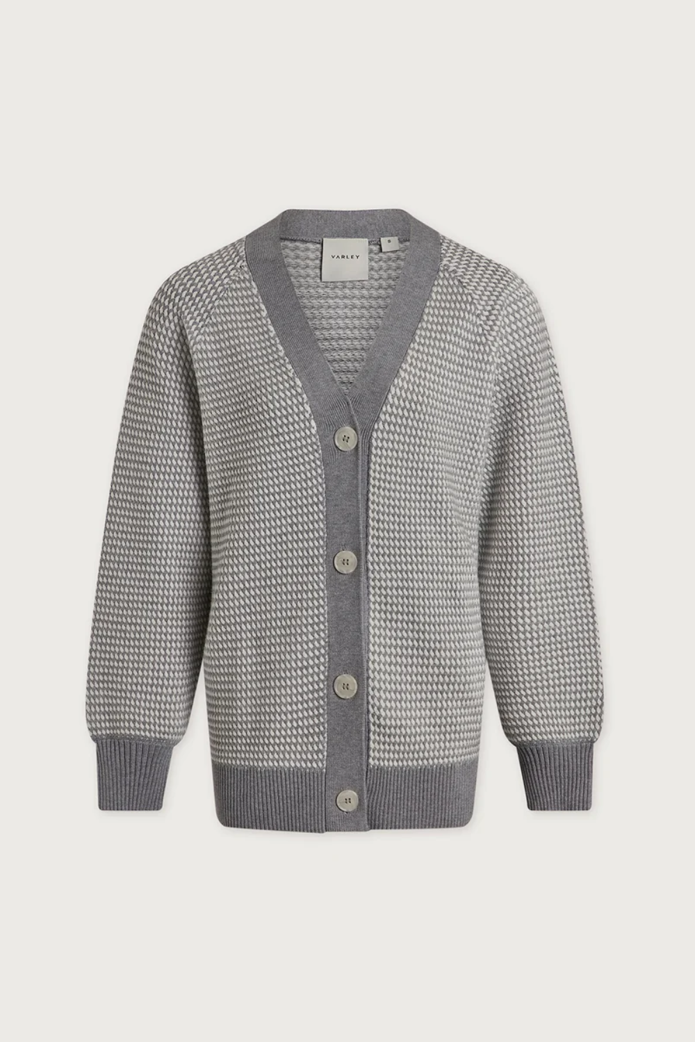 Varley Ryder Knit Cardigan in Grey Melange / White