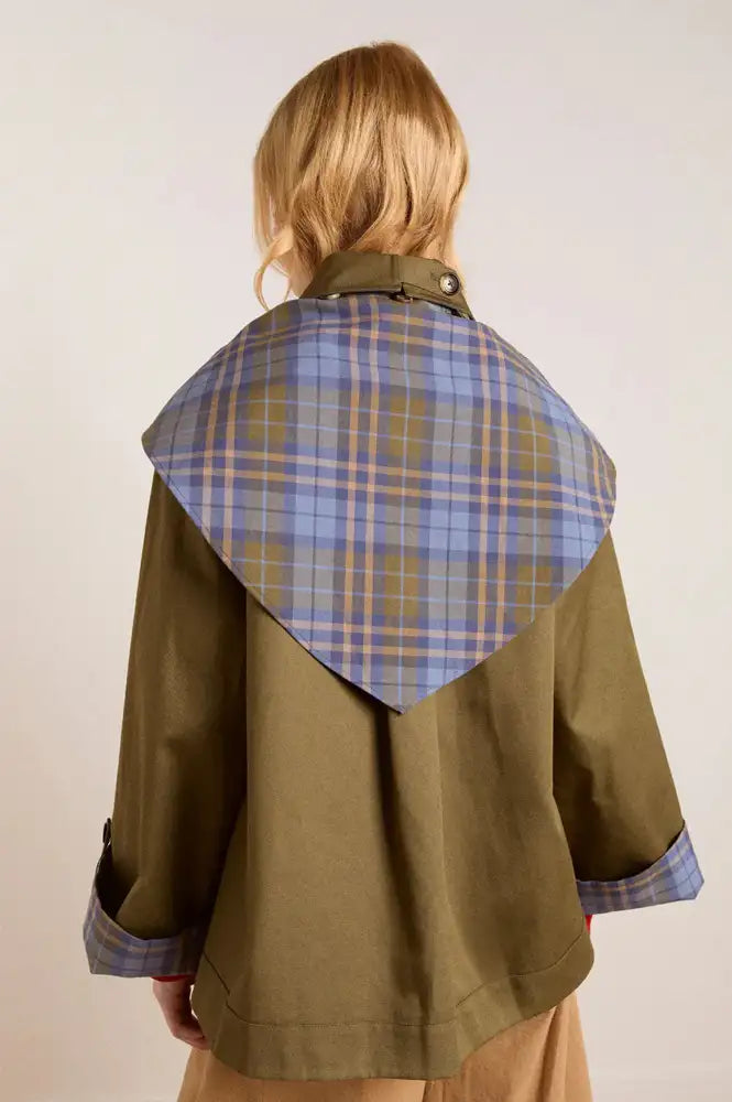 Damson Madder Reversible Jerry Crop Trench Coat in Olive