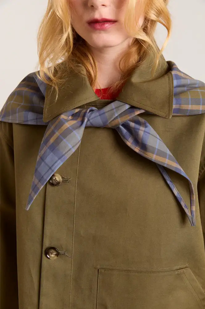 Damson Madder Reversible Jerry Crop Trench Coat in Olive
