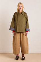 Damson Madder Reversible Jerry Crop Trench Coat in Olive